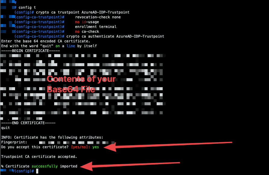 Cisco ASA terminal accepting the Azure AD identity provider certificate