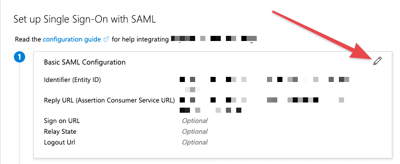 Azure AD Basic SAML Configuration section with its edit button highlighted