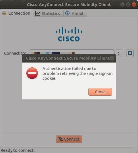 Cisco AnyConnect authentication failed error while retrieving the single sign-on cookie