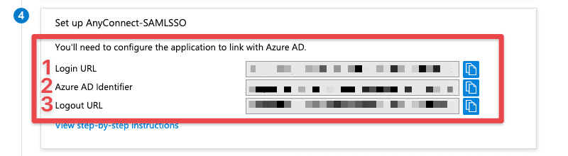 Azure AD SAML setup URLs showing Login URL, Azure AD Identifier, and Logout URL